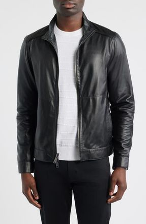 Bugatchi Reversible Leather Jacket in Black at Nordstrom, Size Xx-Large