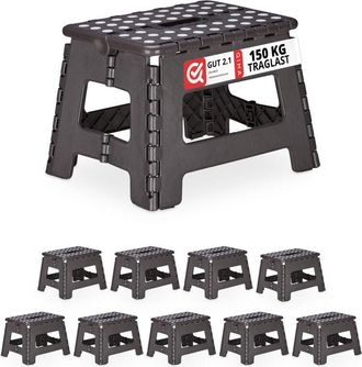 Relaxdays Set of 10 Relaxdays Folding Stools m, Portable, Step Stool, up to 120 kg, Plastic, 22 cm Tall, Dark Grey