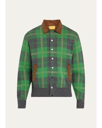 Guest In Residence Mens Plaid Wool-Cashmere Bomber Jacket