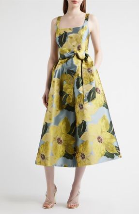 Julia Jordan Floral Jacquard Midi Cocktail Dress in Blue Multi at Nordstrom, Size 10