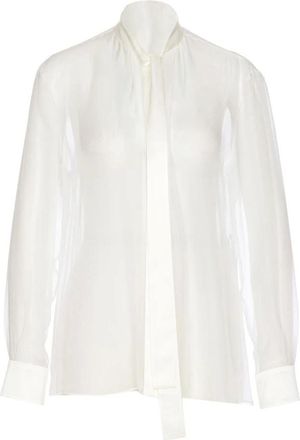 Dolce & Gabbana Blusa de Seda Transparente con Cuello Alto y Detalle de Lazo - Blouses & Shirts - Mujer - Blanco - S