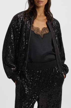 Boss Orange by Hugo Boss Jilloi Sequin Bomber Jacket in Black at Nordstrom, Size 2