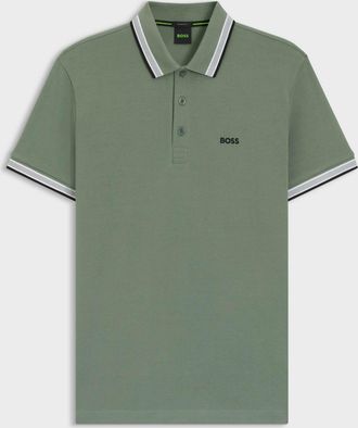HUGO BOSS Mens Paddy Cotton-Piqu&eacute; Polo Shirt with Contrast Logo in Sage - Size Large