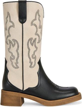 Azalea Wang Mariana Flat Boot in Black White at Nordstrom, Size 10