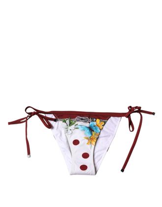 Dolce & Gabbana Womens White Floral Print Swimsuit Bikini Bottom Swimwear Nylon Elastane Clothing