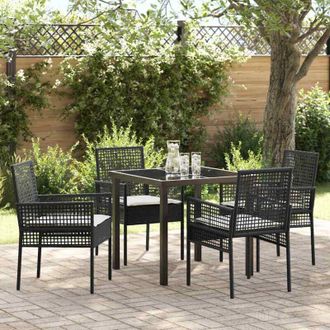 vidaXL Conjunto De Comedor De Jard&iacute;n Con Coj&iacute;n 5 Pcs Negro Polirat&aacute;n Vidaxl
