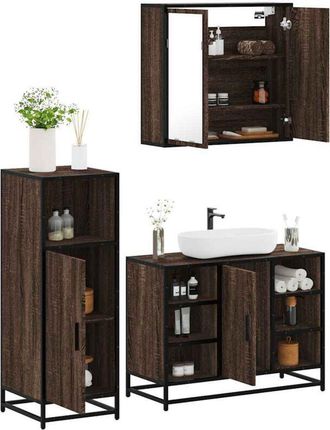 vidaXL Set De Muebles Ba&ntilde;o 3 Pzas Madera Contrachapada Roble Marr&oacute;n Vidaxl