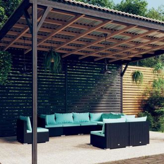 vidaXL Set De Muebles De Jard&iacute;n 9 Pzas Y Cojines Rat&aacute;n Sint&eacute;tico Negro Vidaxl