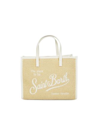 MC2 Saint Barth Midi Straw Tote Bag with Contrasting Leather Accents