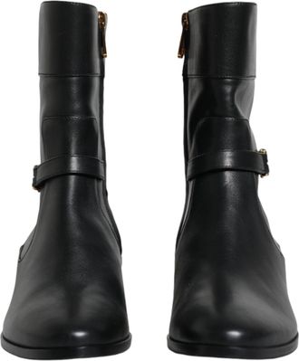 Dolce & Gabbana Black Leather Logo Mid Calf Boots Womens Shoes