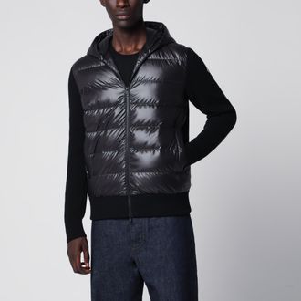 Moncler Felpa con cappuccio imbottita in lana con zip nera