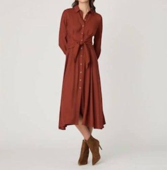 Shoshanna Andy Twill Crepe Tie Waist Shirtdress In Amber