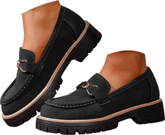 Generic Womens Chunky Loafers Slip On Lug Sole Loafer Comfort Casual Round Toe Low Heel Work Shoes Platform Loafers for Women Business Walking Shoes Fashion N