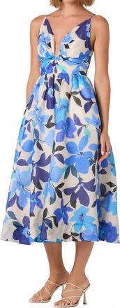 Astr Janna Floral Plunge Midi Dress In Blue