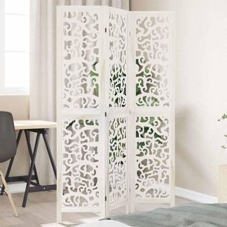 vidaXL Biombo Separador De 3 Paneles Madera Maciza Paulownia Blanco Vidaxl