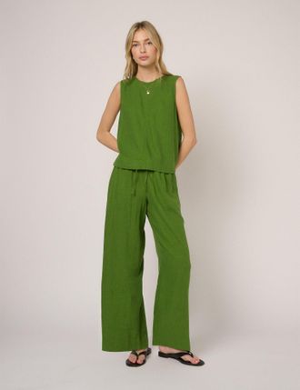 Nobody's Child Green Linen-Blend Low Waisted Trousers