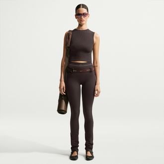Nike Womens SKIMS Ribbed Seamless 34 Straight Leggings in Brown | IR5018-249