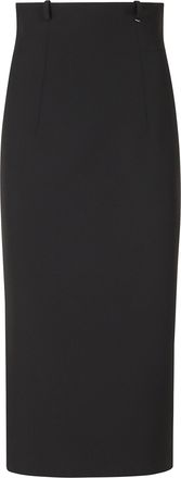 Nissa Black Belt Loops Back Slit Pockets Polyester Midi Skirt