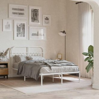 Berkfield Home Metal Bed Frame without Mattress with Headboard White 120x200cm | Size: Small Double