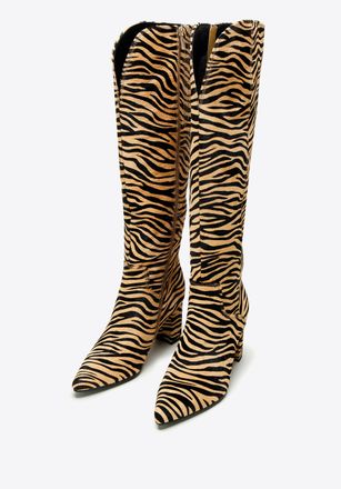 Wittchen Dameslaarzen van leer met haar in dierenprint, zwart en bruin