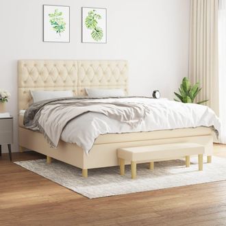 vidaXL Vidaxl - Cama Box Spring Con Colch&oacute;n Tela Color Crema 160x200 Cm