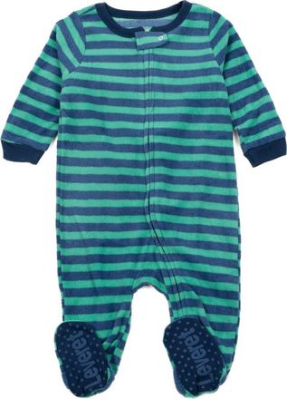 Leveret Footed Fleece Printed Holiday Pajamas in Striped Blue & Green at Nordstrom, Size 18-24M
