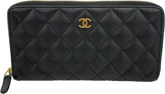 Chanel Black Grained Calfskin Long Wallet (Bi-Fold) (Pre-Owned)