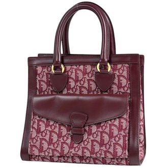 Dior Bordeaux Canvas Leather Handbag Tote Bag (Pre-Owned)