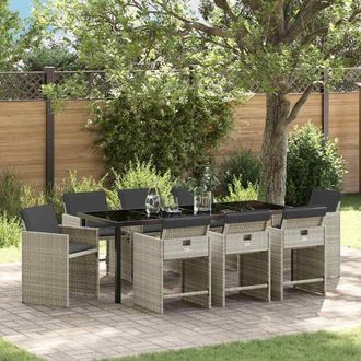 vidaXL Garden Dining Set 9 pcs Light Grey Poly Rattan vidaXL