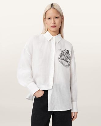 AllSaints Ramie Sparrow Printed Linen Shirt, Size: UK 14/US 10