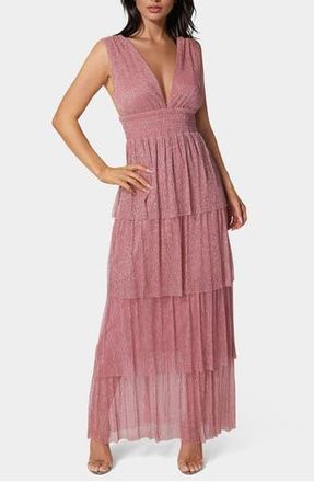 Bebe Plunge Neck Tiered Maxi Dress in Pink at Nordstrom Rack, Size Medium