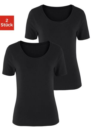 Vivance T-Shirt VIVANCE aus elastischer Baumwoll-Qualit&auml;t, Damen, Gr. 32/34, schwarz, Single Jersey, Obermaterial: 95% Baumwolle, 5% Elasthan, unifarben, Basi