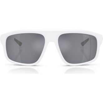 Prada 59mm Shield Sunglasses in Matte White /Blue Silver at Nordstrom