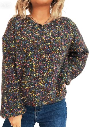 Generic Ladies Fluffy Popcorn Yarn V Neck Knit Jumper - Oversized Colourful Knitwear Top