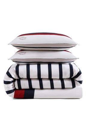 Tommy Hilfiger Classic Stripe Comforter & Shams Set in White/Red/Navy at Nordstrom, Size Full