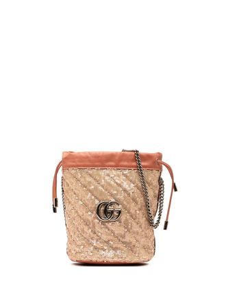 Gucci 2016-2025 Small GG Marmont Sequined Diagonal Matelasse Leather bucket bag - Pink