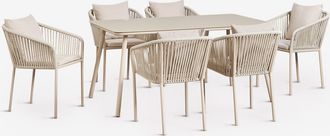 Sklum Set De Mesa Rectangular 160x90 Cm Y 6 Sillas De Comedor En Cuerda Trenzada Arhiza Classic Sklum