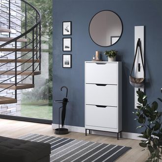 Vicco Zapatera Abatible Luca, Blanco, 59 X 123 Cm Con 3 Compartimentos Basculantes, Vicco