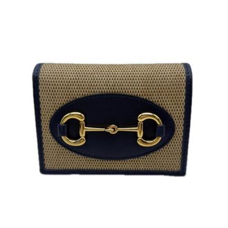 Gucci Beige Navy Canvas Leather Wallet (Bi-Fold) (Pre-Owned)