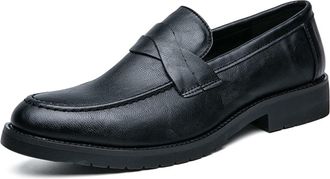 Generic Loafers for Men Round Burnished Toe Penny Loafers Vegan Leather Flat Heel Anti-Slip Slip Resistant Casual Slip-on(Black,7.5 UK)