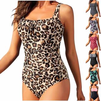 Generic Womens One Piece Swimsuit Tummy Control Swimming Costume Slimming Monokini Push up Swimwear Sexy Prints Bathing Suits for Women with Removable Foam Cu