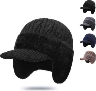 Generic Coldshield Trapper Blocking Knitted Hats, Elastic Winter Warm Knitted Hat with Brim and Ear Flaps, for Mens and Women (Black)