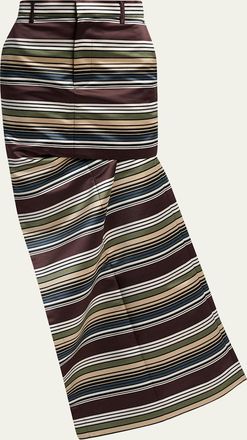 sacai Asymmetric Striped Satin Maxi Skirt