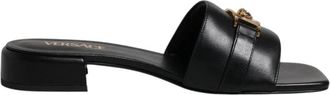 Versace Zwarte leren logoslippers - Dames - Sandalen - Zwart - 36 EU - Leer - Schoenen