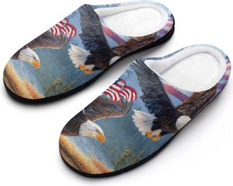 Generic Baldeagles U.S.A. Flag River Mountain Mens Warm Slippers Non-Slip Sole Winter Rubber Cotton Shoes for Bedroom