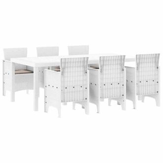 Berkfield Home 7 Piece Garden Dining Set with Cushions White Poly Rattan