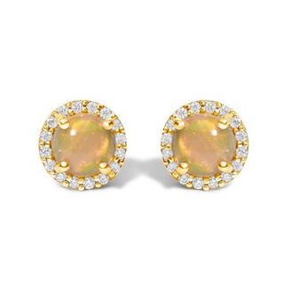 House of Brilliance 10K Gold Gemstone and 1/6 Cttw Diamond Halo Stud Earring in Yellow | Multi Opal at Nordstrom