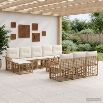 vidaXL Vidaxl Set Di Divani Da Esterno 11 Pz Naturale E Bianco Crema
