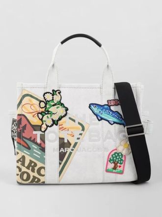Marc Jacobs tote bag top handles adjustable strap patches