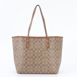 Coach Brown Leather Coated Canvas Handbag Shoulder Bag Tote Bag (Pre-Owned)